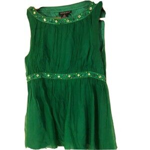 SPENCER JEREMY  Green Emerald Top Embroided Tunic Medium Silk Blend. Sleeveless